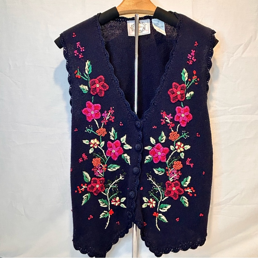 Erika Navy Floral Embroidered Vest